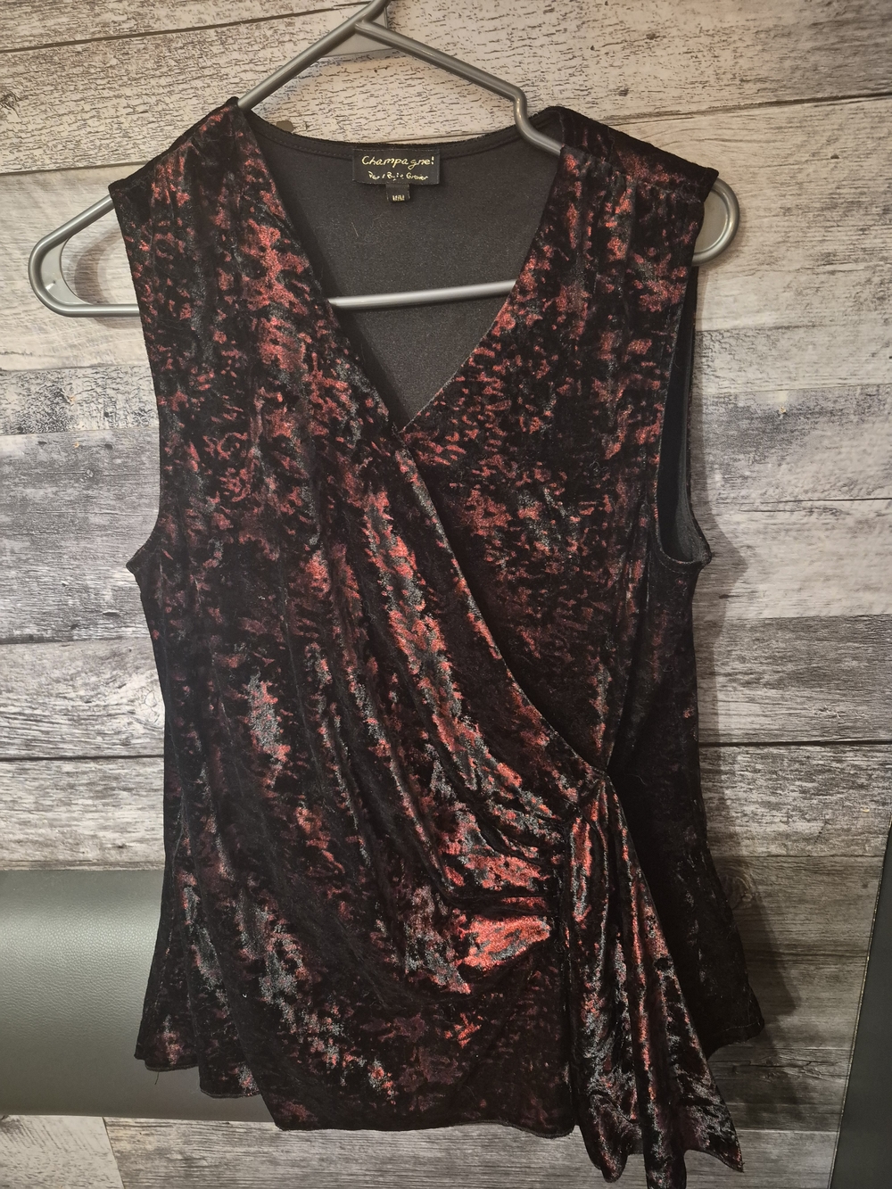 Champagne Red and Black Velvet Drape Wrap Tank Top